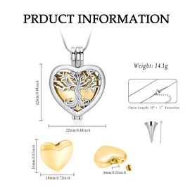 VCCWYQK Heart Urn Necklaces for Ashes for Women Cremation Jewellery Flower Memorial Mini Keepsake Ash Hollow Pendant, Stainless Steel, No Gemstone