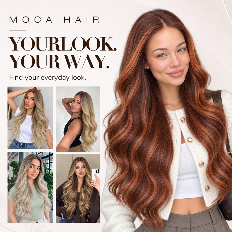 Copper Auburn Highlights Wig for Women,26 inch Long Wavy Wig