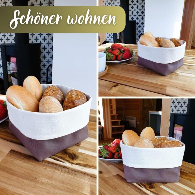 slowroom 12.5 x 12.5 x 10 cm Bread Basket, Cotton,