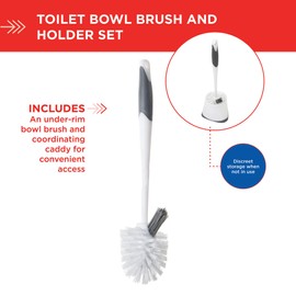 Clorox Under-Rim Toilet Bowl Brush with Corner Storage Caddy, 16" x 5" x 5.5"