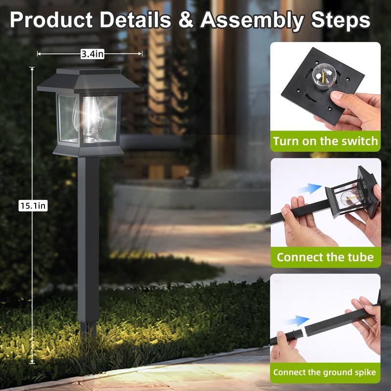 EXCMARK 10 Pack Solar Lights for Outside Walkway Pathway Driveway
