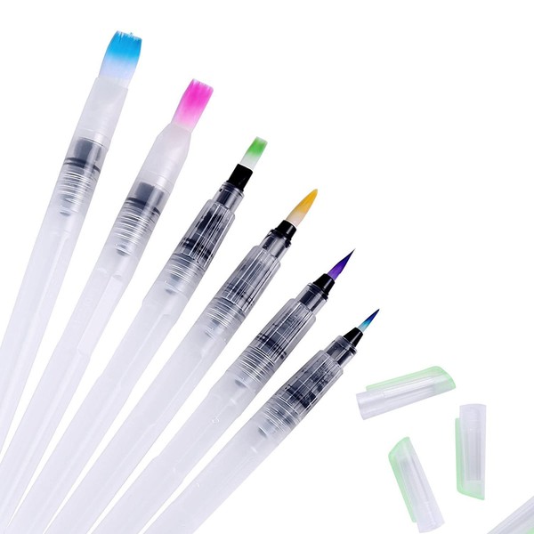 PIQIUQIU Set of 6 Water Brush Pens, Watercolour Brush with