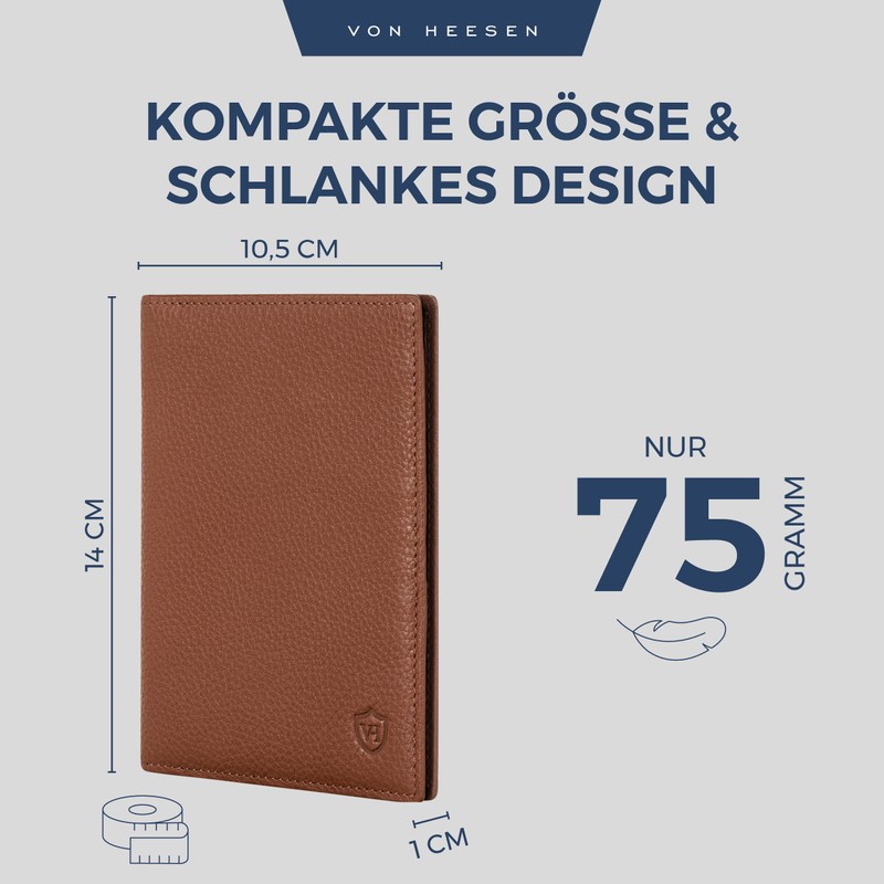 VON HEESEN Passport Holder Leather with RFID Protection for Men