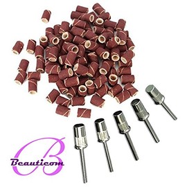 Beauticom ® Extra Coarse Grit #80 Nail Sanding Bands (Fits All Dremel) (Quantity: 100pcs) AND Beauticom Silver 3/32" Mandrel Bit- For Nail Drill/File (Quantity: 5 Pieces)