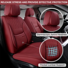 BWTJF Full Set Car Seat Covers (Front & Rear) | Leatherette Protectors | Universal Fit for Sedans, SUVs, Trucks (Wine Red)