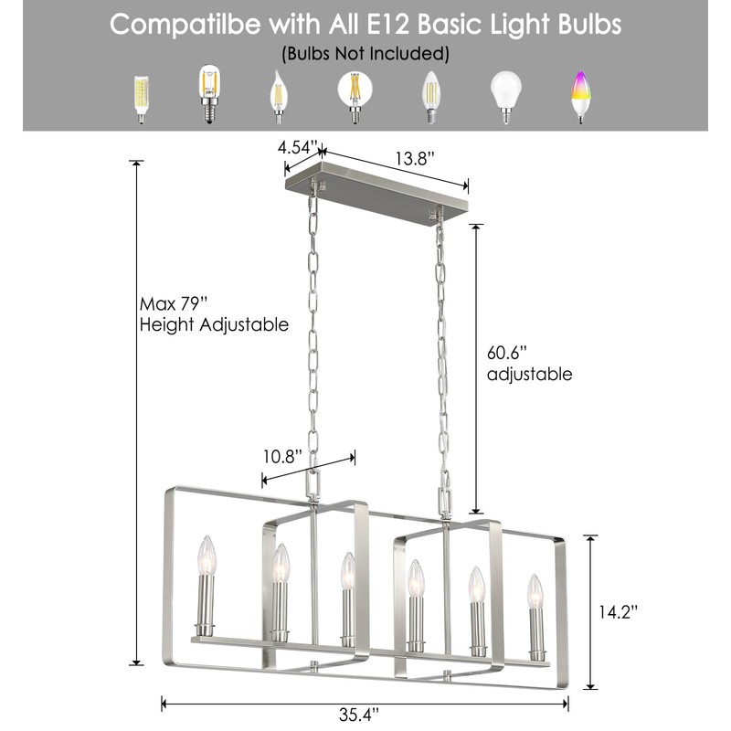 Munbea 6-Light Nickel Island Light, No Installation Required, Foldable Square