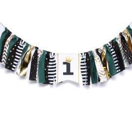 WAOUH Wild One - Pancarta de primer cumpleaños, pancarta de silla alta para primer cumpleaños, decoración de fiesta de bebé, accesorios de cabina de fotos, recuerdo de cumpleaños y regalos (verde dorado)