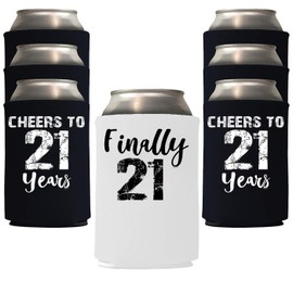 Finally 21 Cheers to 21 Years Twenty First Can Coolie Holder 21st Birthday Decorations 21st Birthday Gift Best 21st Birthday Gifts For Men Party Favors Happy 21st Birthday Decorations(Black/White, 12)