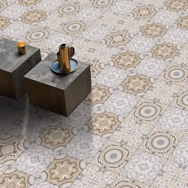 Thickened Frosted Vinyl Floor Wall Tile Sticker, Self-Adhesive Peel and Stick PVC Tile Transfer, Anti-Skid Flooring Sticker for Kitchen Bathroom Decor DIY, 8x8Inch/20x20Cm, 10 Pcs, 04 Paisley