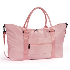 LIKABLEB Waterproof Duffel Bag, Travel Duffle Weekender Overnight Bag Carry On Luggage for Women & Men, Gym Sports Hospital Bag with Trolley Sleeve (Pink)