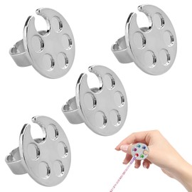 4 Pcs Mini Nail Art Palette Finger Ring Nail Polish Holder Glue Container for Painting Nails Wearable Metal Manicure Tool Makeup Palettes