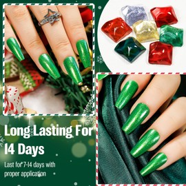 vieafenti Christmas Nail Polish Glitter Green 15ml, Quick Drying Nail Polish Regular Lacquer Aurora Long-Lasting Air Dry Long-Lasting Oil-Base Manicure DIY Salon for Ladies