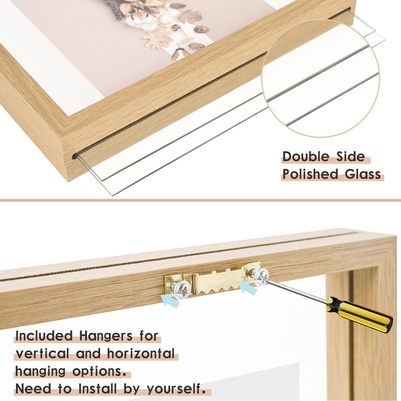 MUYE 11x14 Floating Frame Set of 2,Double Glass Rustic Frame,Display