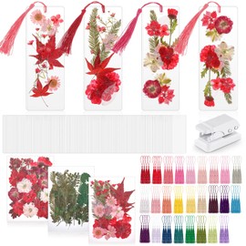 Fuyoooo 150 Pcs DIY Pressed Dried Flower Bookmark Making Kit, DIY Bookmark Gifts Bulk for Reading Women Book Lovers, Back to School Gifts for Teachers Students(2 x 6 Inch,Red Color)
