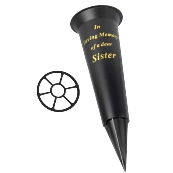 Black In Loving Memory Sister Spiked Memorial Grave Flower Vase