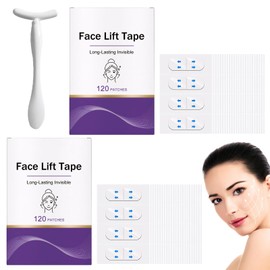 Pack of 240 Face Lifting Tape Wrinkle Plasters Face Lifting Straps Face Transparent with Face Massage Rods, Easily Breathable and Elastic, Tightens the Skin, Improves Double Chin, Wrinkles