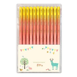 Pencils, Easy to Write, Gift Clean, Pencil, 12 Pieces, Mitsubishi Pencil, Hexagonal Axis, 2B, Gift Message Wrapping (02: Gradient Pink)