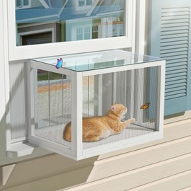 Cat Window Box, Universal Cat Window Perch Catio with Waterproof Transparent Top Fits Double Hung Frames 24" to 38.5" Wide, for Sunbathing, Napping & Nature Viewing