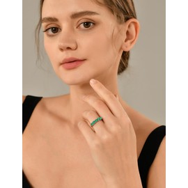 YL Birthstone Women's Rings 925 Sterling Silver 5A Cubic Zirconia Stackable Ring Eternity Ring Jewellery Gifts for Women Mother Girlfriend, Silver Silver 05-May & Emerald, Emerald