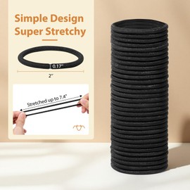 Amifiy Elastic Hair Ties for Women & Men, No-Damage Organic Ponytail Holders, 4mm Black Hair Elastics for All Hair Types (32 Count)