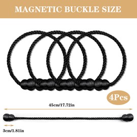 TogtherKings Pack of 4 Magnetic Curtains Tiebacks, Magnets Curtain Holders, Curtain Tiebacks, Curtain Ties, Curtain Ties, Curtain Holders, for Home, Bedroom, Office, Decorative Curtain (Black)