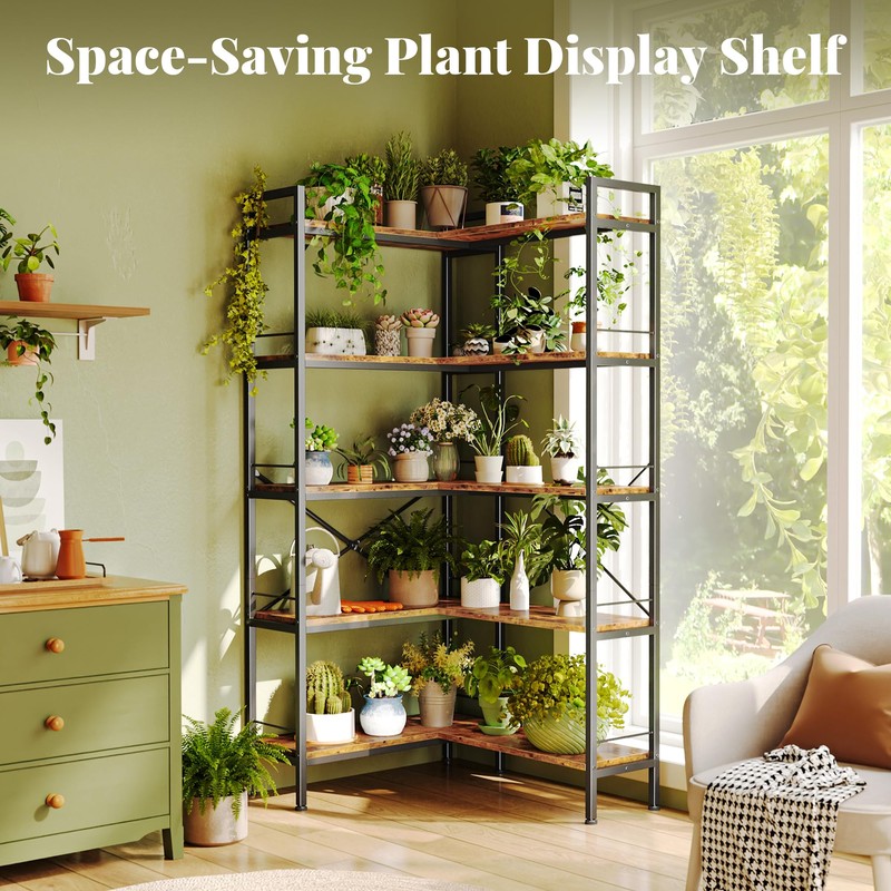 Huuger 5 Tier Bookshelf, L Shaped Corner Bookshelf with 10