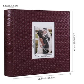 RECUTMS 60 Pages Picture Album Self Adhesive 4x6 5x7 8x10 Leather Cover DIY Magnetic Scrapbook Wedding Photo Album Baby Picture Book Family Scrapbook (Red Wine)
