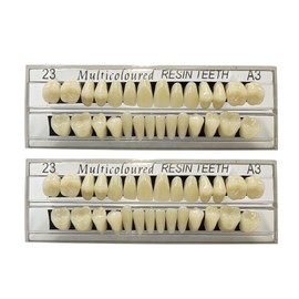 56 Pcs False Teeth Fake Teeth 2 Sets Synthetic Resin Dental Tooth, Upper Lower Denture Tooth, Party Horror Prop Makeup DIY Replacement, 23 A3