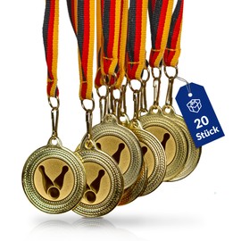 Pokal-Fabrik.de - Pack of 20 Bowling Medals Children's Birthday Metal with Ribbon and Emblem for Children as Party Bags - with Black Red Gold Ribbon