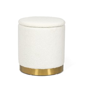 Homebeez Velvet Round Storage Ottoman,Vanity Chair Small Side Table Hallway Step Stool for Living Room and Bedroom (White)