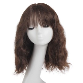 Leeven Short Curly Wig with Bangs Natural Wave Hair Ombre Curly Wigs for Woman 14 Inch Short Bob Wig with Fringe Fancy Dress Party Cosplay Bob Wigs with Rose Wig Cap /4 Mix 27