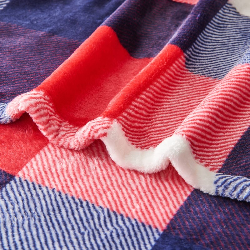 SOCHOW Flannel Fleece Blanket 127cm×150cm, All Season Plaid Red/Blue Blanket