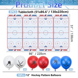 PIXHOTUL Hockey Party Decorations - 3 Pcs Ice Hockey Tablecloths, 18 Pcs Hockey Balloons Disposable Plastic Ice Hockey Rink Table Cover for Sports Event Game Day Hockey Birthday Party Supplies