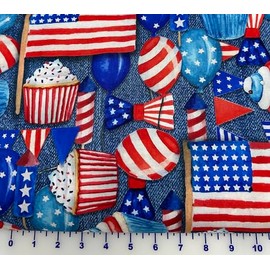 Generic Cotton Fabric David Textiles Celebrate The Fouth Flags and Balloons DX-3041-1C Fabric by The Yard, Blue