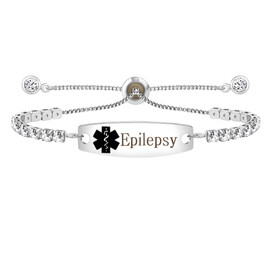 Uloveido Epilepsy Awareness Bracelet - Cubic Zirconia Crystal Tennis Medical Alert Bracelets for Women Teenage Girls Y4302 (Black Icon)