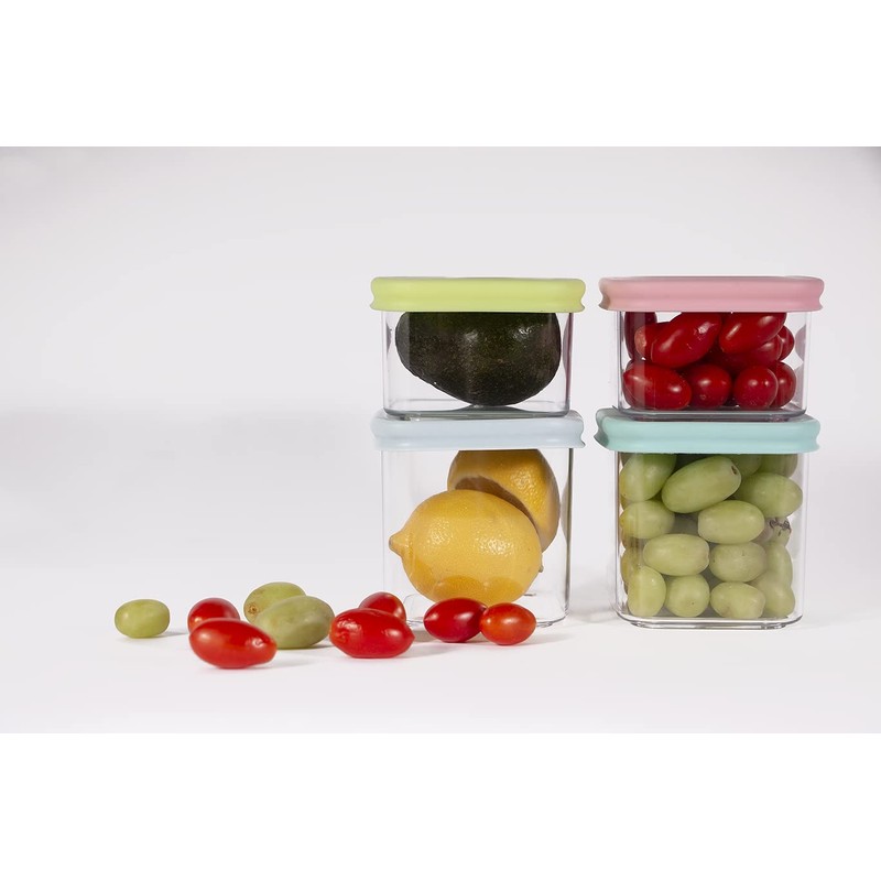 PrepSealer PrepCube Silicon Lid Food Storage Container-4PC Set, Stackable Freezer