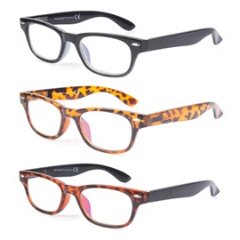 EYE ZOOM 3 Pack Blue Light Blocking Horn Rimmed Reading Glasses for Man and Women, Amber,Black and Tortoise, +2.50