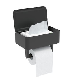 WZKALY Toilet Paper Holder with Shelf - Flushable Wipes Dispenser & Storage Fits Any Bathroom, Keep Your Wet Wipes Hidden - Stainless Steel Wall Mount Bathroom Organizer -（Matte Black, Regular roll）
