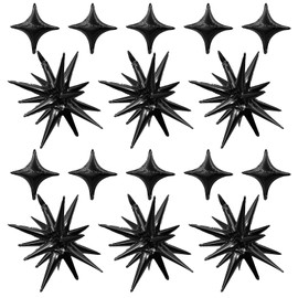 Black Star Balloons,Explosion Star Balloons Kit with 6Pcs 22Inch Cone Star Foil Balloons and 10Pcs 10Inch Four Pointed Star Balloons for Birthday Anniversary Disco Party Decorations