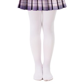 CozyWow 1 Pair Girls Opaque Tights for Dance/Ballet/School, Daily Soft Tights for Little Kid/Big Kid from 4T to 12T (1 xwhite, 10-12)