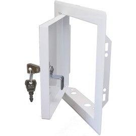 6" x 6" Inch Lockable Steel Access Panel with Key Set - Indoor Use Opening Flap Cover Plate - Box Lock - Door Latch - Inspection Hatch - White Polymer Coating
