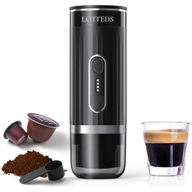 LOTTEDS Portable Espresso Machine, Car Coffee Maker Self-Heating with Type-C, Compatible with Ground Coffee & Capsule for Travel, RV, Hiking, Camping, Office