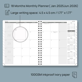 POPRUN Monthly Planner 2025-2026 Large Size (8.5'' x 10.5'') 18 Months Calendar (Jan 2025 - Jun 2026) - 4 Pages per Month with Monthly Expense & Notes, Vegan Leather Cover - Navy Blue