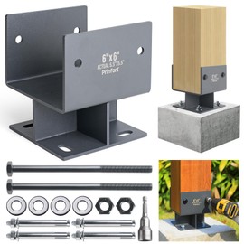 Prinfort Stainless Steel 6"x6"(Actual 5.5"x5.5") Post Base Bracket Concrete U-Shape, Dry Set Concrete Post Anchor Bracket Heavy Duty 1Pack