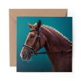 1 x Greeting Card Chestnut Dressage Stallion Horse - Blank Birthday Celebration Anniversary #44575