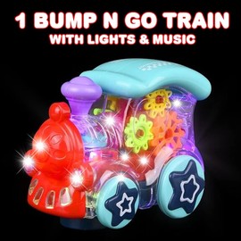 ArtCreativity Light Up Transparent Toy Train for Kids, 1PC, Bump and Go Toy Car with Colorful Moving Gears, Music, and LED Effects, Fun Educational Toy for Kids, Great Birthday Gift Idea