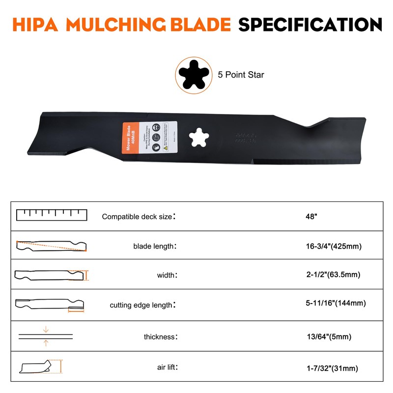 Hipa 532180054 48 Inch Mower Blades for Husqvarna Z248F YTH24V48