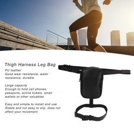 OVAQUIXI Thigh Harness Leg Bag, PU Waterproof Large Capacity Stable Women Thigh Harness Leg Purse for Daily Outdoor Music Festival Theme Park Party Camping Running (Black)