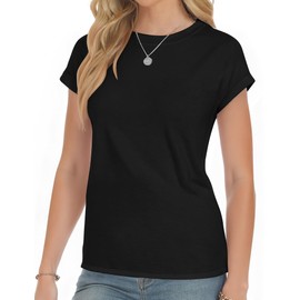 YOGINGO Short Sleeve Shirts for Women Crew Neck Tee - Fashion Summer Spring Cap Sleeve Tops for Women Black