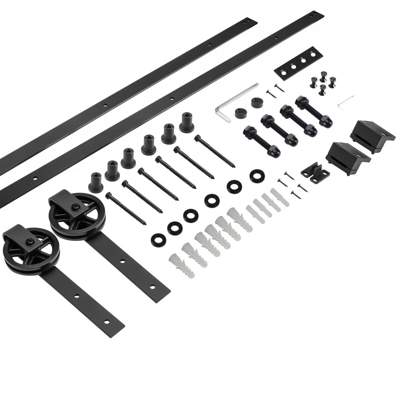 8FT Single Sliding Barn Door Hardware Kit, Basic Black Big